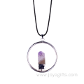 Amethyst Cluster Circle Round Pendant Plated Silver